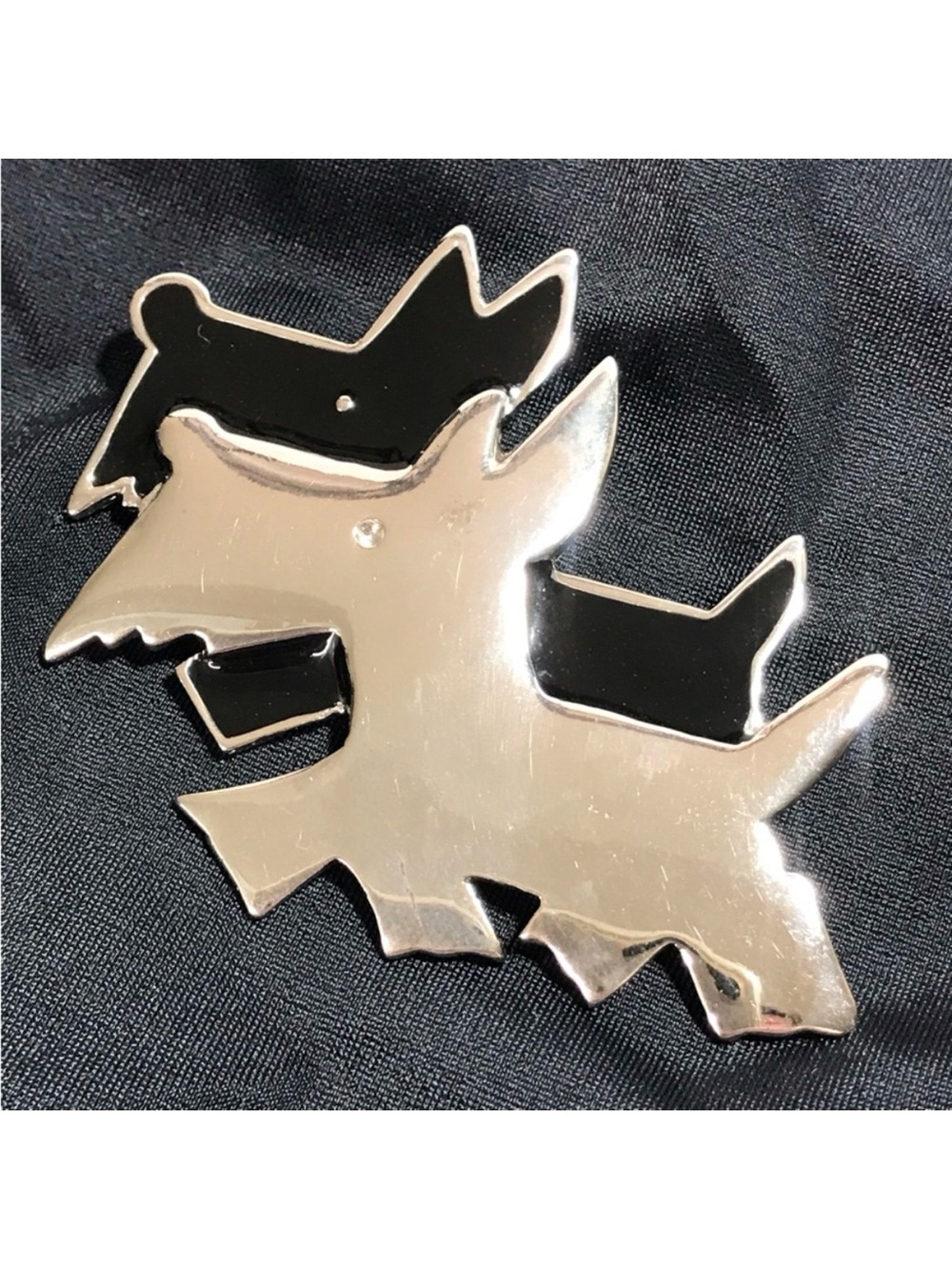 Vintage Scottish Highland Terriers Black Enamel & Silvertone Pin Brooch